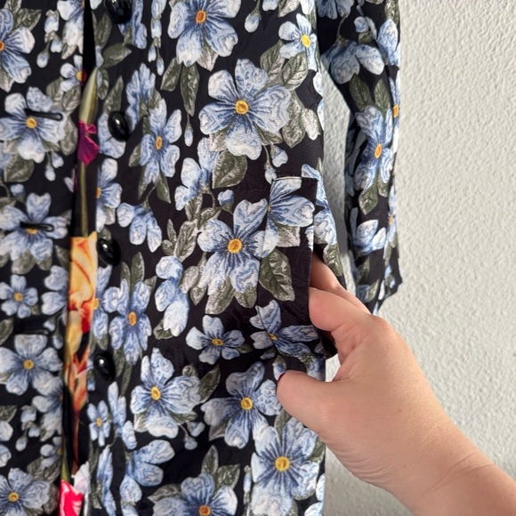 Sam Chen Brocade A-Line Coat M/L Forget Me Not Floral Designer New Dark Romance - Picture 5 of 16